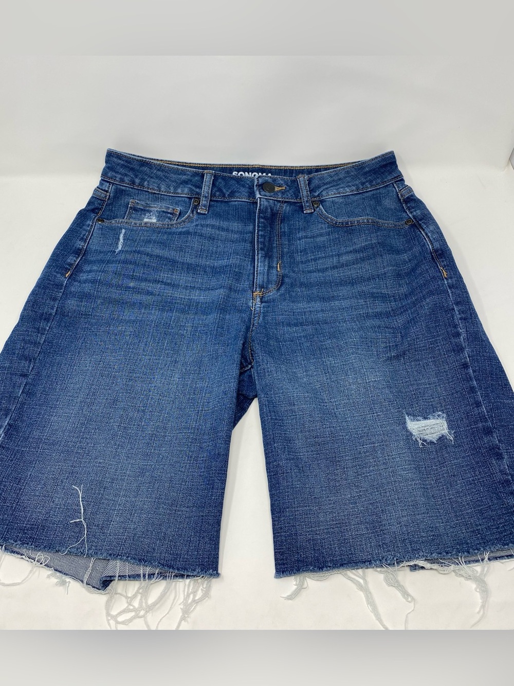 Women’s Distressed Blue Denim Bermuda Style Shorts Size 10